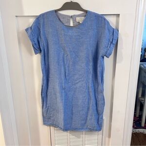 Trovata Birds of paradise Linen blend Cuffed short sleeve chambray dress